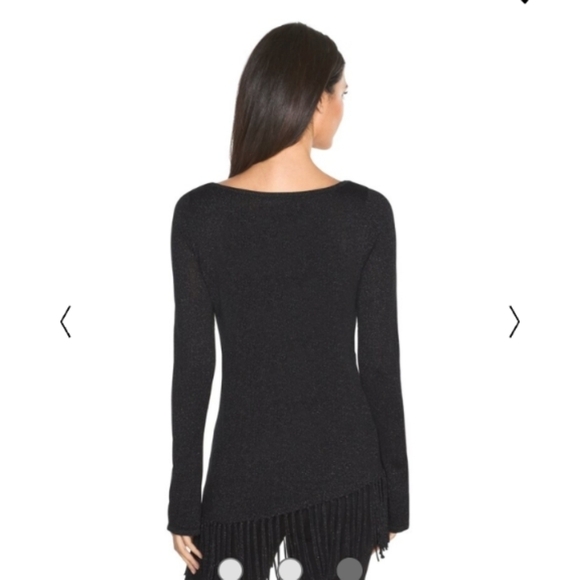 White House Black Market Metallic Fringe Hem Asymmetrical Sweater XS - Picture 2 of 12